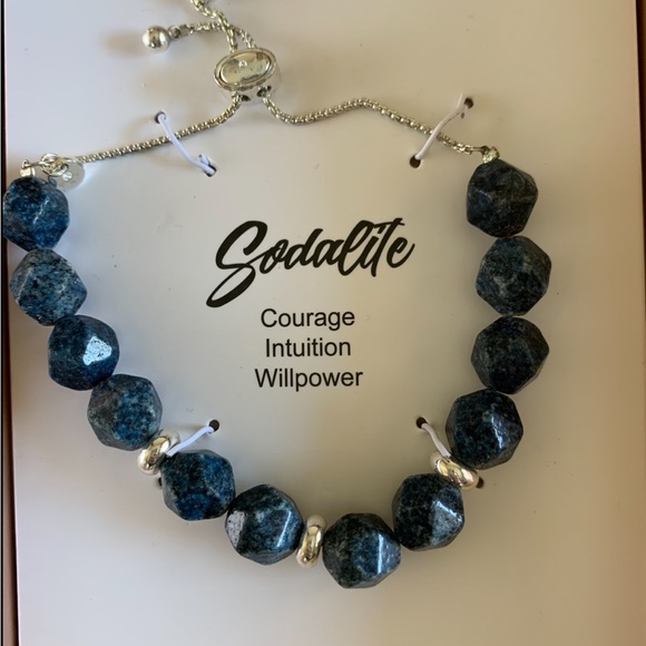 Godalite Blue Stone Crystal Fine Silver Plated Bracelet NWT - Picture 4 of 6